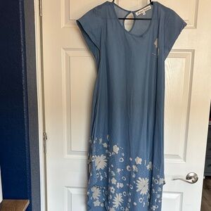 JP and Mattie Cap Sleeve Midi Dress, Floral Design Steel Blue and Khaki-like new